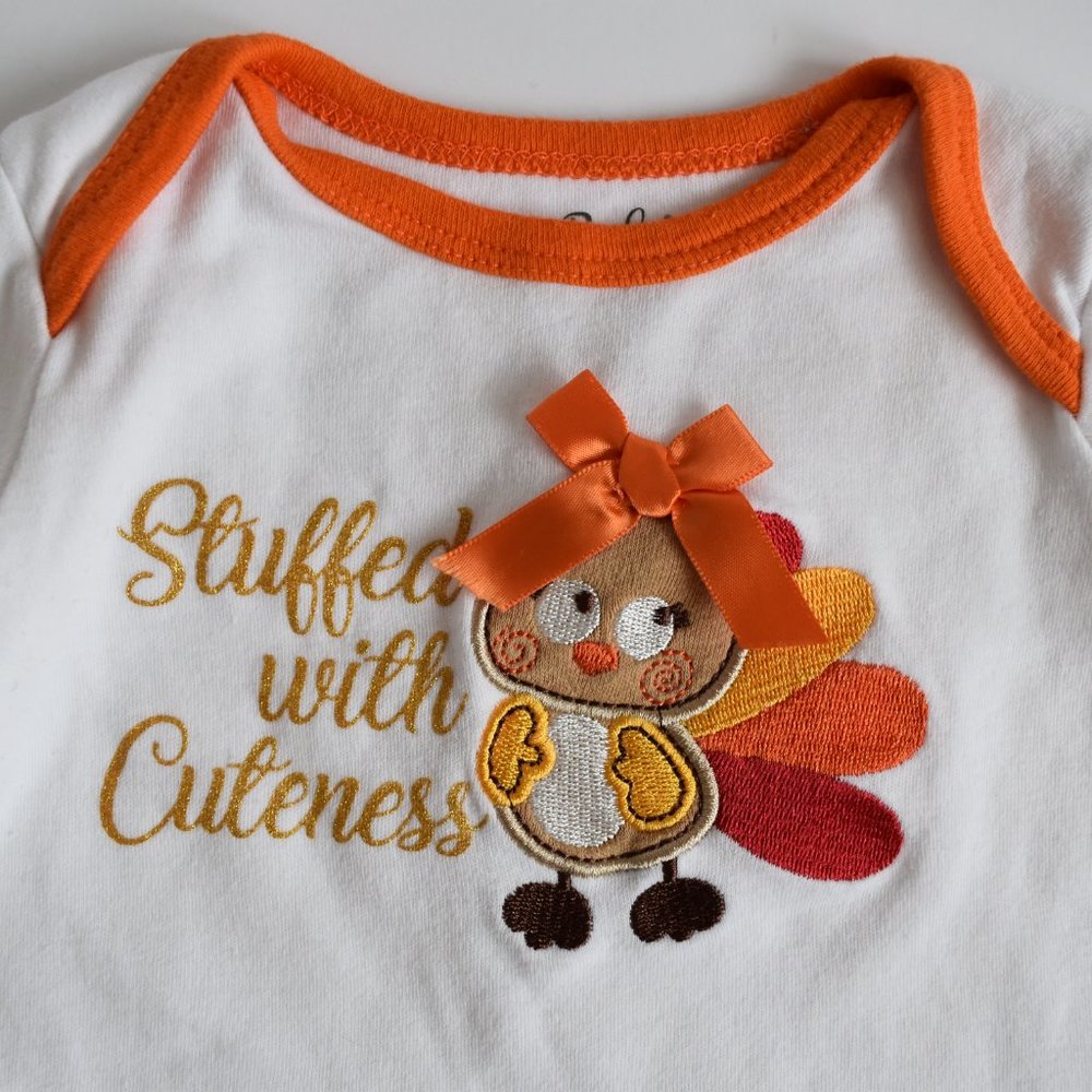 Baby Essentials Embroidered Turkey Stuffed with Cuteness Bodysuit 12 Months